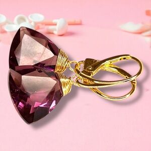 Wire Wrapped Plum Kunzite Earrings 14k Yellow Gold Filled